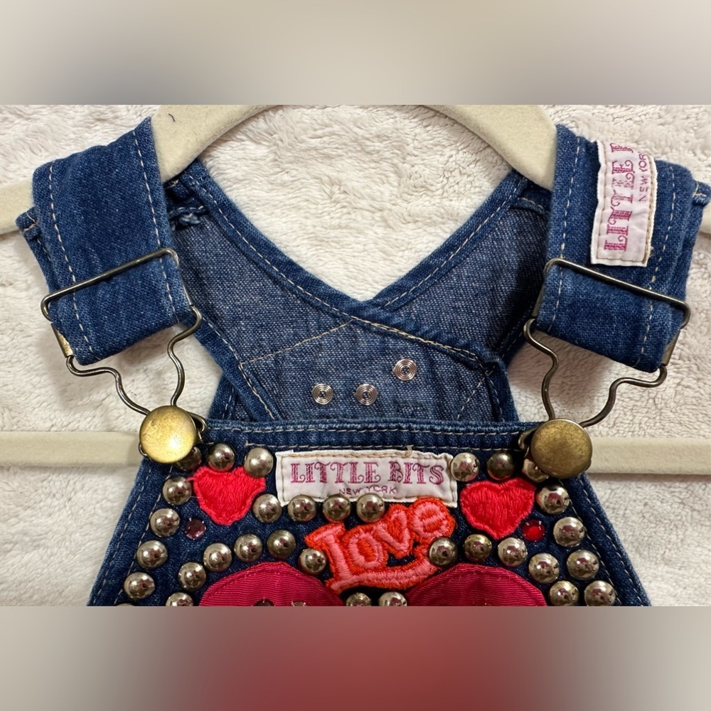 Little Bits New York baby/toddler overalls heart sparkle embellishments - Picture 4 of 10